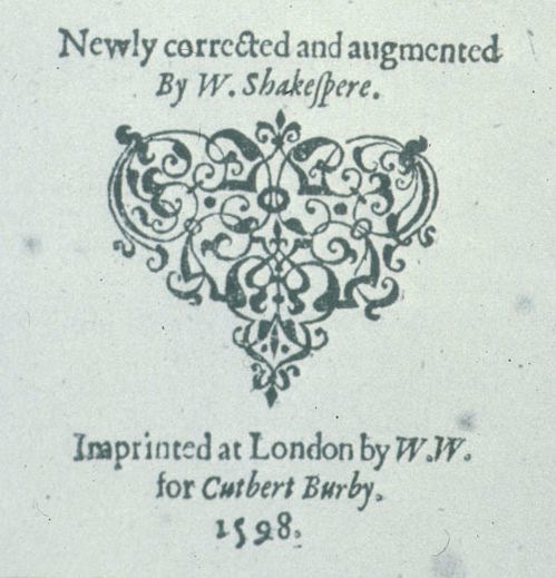 The title page of the 1598 edition of Loves Labours Lost
