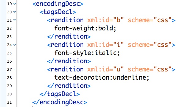 Code example: declaring <rendition> styles with CSS