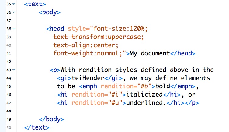 Code example: embedding CSS in TEIs @style attribute